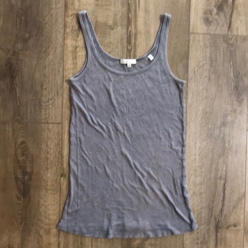VINCE Gray Fitted Pima Cotton Tank Top